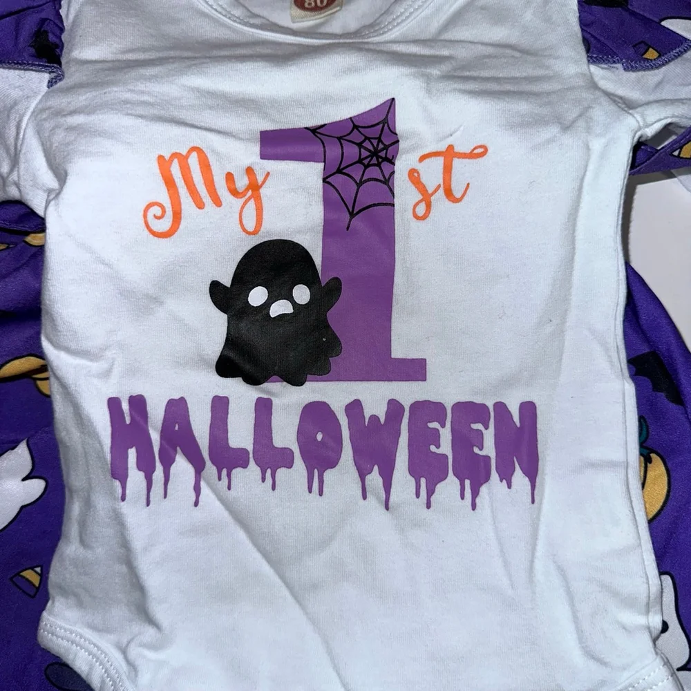 Baby Girl Baby Size 80 9-12 M Purple White My 1st Halloween Costume Set Stains